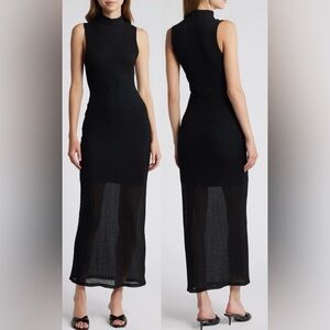 New FRAME Mesh Mock Neck Semi-Sheer Sleeveless Maxi Dress in Black Sz XS